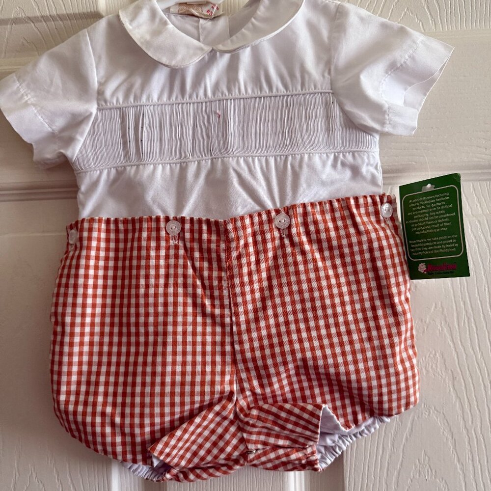 NEW Ready to smock baby boy button on suit Sz 9 months Sir John Thanksgiving
